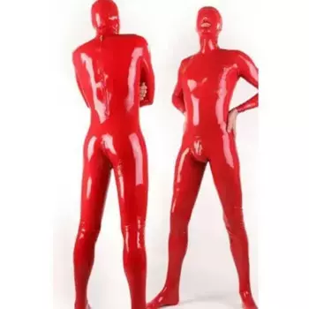 Латексный полный костюм кошки 100% резиновый капюшон плотный чистый мужской красный сексуальный клубный костюм косплей Хэллоуин