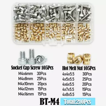 Латунная Резьбовая гайка M2 M2.5 M3 M4 и Шестигранная головка из нержавеющей стали 304 болт с нагревающейся гайкой в комплекте