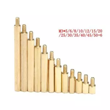 Латунные винты с шестигранной головкой, 10 шт M3 *(5-50)+ 6 мм, с резьбой, для печатных плат, компьютеров, для материнских плат