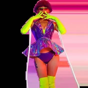 Лазерный кожаный костюм, сценическая одежда певицы, флуоресцентный зеленый танцевальный костюм для ночного клуба, джазового танца, сексуальный женский костюм gogo