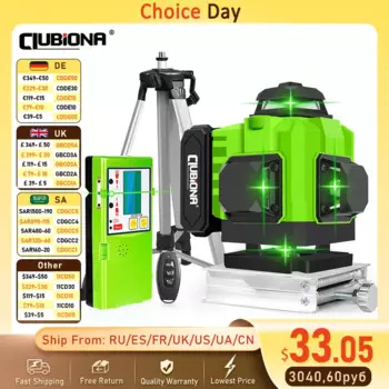 Лазерный уровень Clubiona 3D/4D 12/16 линий, профессиональный сверхмощный зеленый линейный и литий-ионный аккумулятор, пульсовый режим дистанционного управления