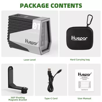 Лазерный уровень Huepar, самонивелирующийся нивелир с перезаряжаемым аккумулятором и датчиком движения, с импульсным режимом