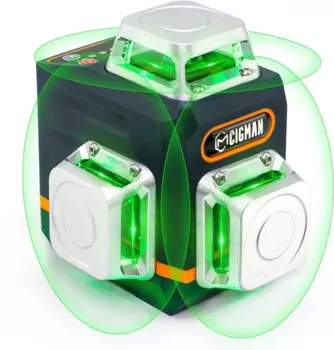 Лазерный уровень самовыравнивающийся 3х360 ° 3D Green Cross Line, аккумуляторная батарея, пульт дистанционного управления, магнитная вращающаяся подставка в комплекте
