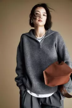 LDZWSM Европейский высококачественный свитер из 100% чистой шерсти, женский короткий свободный пуловер с полумолнией и лацканами, шерстяной вязаный базовый свитер A 3033071