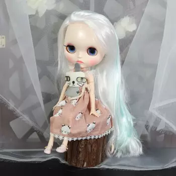 Ледяная кукла DBS Blyth 1/6 белая кожа сустав тело белый микс голубые волосы блестящее лицо резная игрушка «губы» bjd