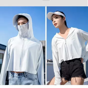 Ледяной шелк Солнцезащитный Женский UPF50 + УФ Солнцезащитная одежда женская кожаная куртка