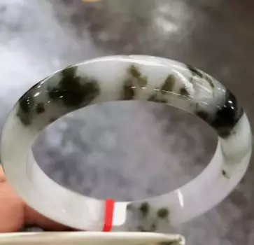 Ледяной Зеленый Черный Белый бирманский нефритовый браслет из нефрита класса ААА 58 мм