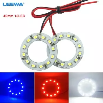 LEEWA 2 шт. 40 мм автомобильные ангельские глазки 1210/3528 12SMD светодиодные фары Halo кольцо ангельские глазки освещение белый красный синий # CA2666