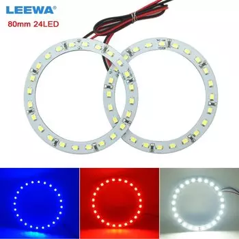 LEEWA 2 шт. (пара) 80 мм автомобильные ангельские глазки 1210/3528 24SMD светодиодные фары Halo Ring Angel Eye освещение белый красный синий # CA2668