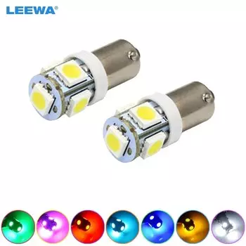 LEEWA 5 шт. DC12V Auto BA9S 1,2 Вт 5050 5-SMD Автомобильный светодиодный светильник номерного знака Светодиодная лампа 7 цветов # CA1534