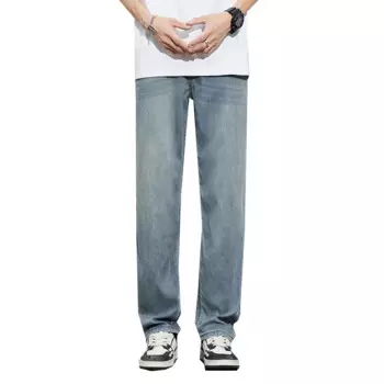Легкие и мягкие мужские джинсы, свободные прямые брюки, эластичная талия на шнуровке, бриджи, летние брюки