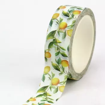 Лента для скрапбукинга GREATHOPE WASHI TAPE желтый лимон и листья