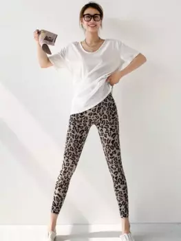 Леопардовые легинсы для женщин с высокой талией