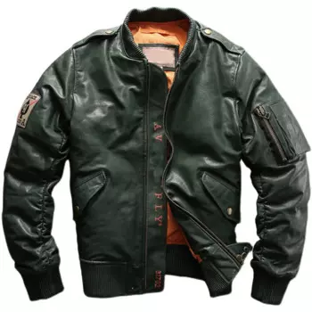 Летная мужская куртка из натуральной кожи, куртка-бомбер из овчины ВВС, Мужская зимняя бейсбольная кожаная верхняя одежда размером 6XL в японском стиле