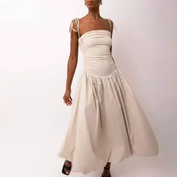 Летнее Длинное Платье разных цветов с высокой талией, сексуальное платье с открытыми плечами, повседневное Плиссированное праздничное платье без рукавов