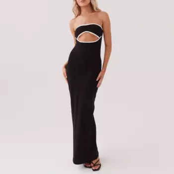Летнее женское модное длинное вечернее платье, сексуальное черное платье без рукавов с открытыми плечами, ажурное платье-топ