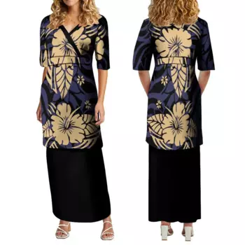 Летнее женское платье, винтажное платье племенного дизайна, полинезийское двухслойное платье Puletasi, женское платье на заказ