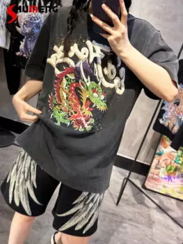 Летние футболки 2024, роскошная модная футболка с принтом в китайском стиле, женская футболка с коротким рукавом