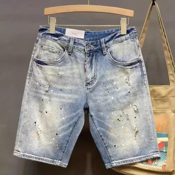 Летние модные мужские джинсы в ретро-стиле, зеленые Стрейчевые рваные шорты, мужские дизайнерские винтажные джинсовые шорты в стиле хип-хоп с рисунком