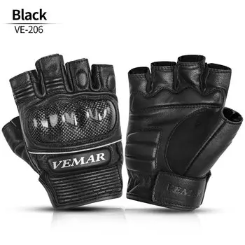 Летние мотоциклетные перчатки с полупальцами VEMAR, перчатки из овечьей воловьей кожи для езды на мотоцикле, кожаные перчатки из углеродного волокна