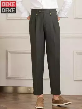 Летние мужские дышащие хлопковые льняные деловые повседневные рабочие прямые брюки-карго Итальянские дизайнерские облегающие длинные брюки с высокой талией