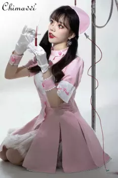 Летние новые модные комплекты женских платьев для девочек косплей униформа для маленькой медсестры с коротким рукавом влюбленное платье рубашка платье бюстгальтер перчатки костюмы