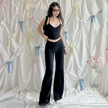 Летние новые женские повседневные модные облегающие пикантные однотонные брюки-клеш с заниженной талией и шнуровкой