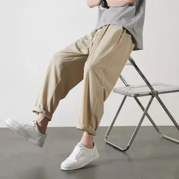 Летние тонкие прямые штаны из ледяного шелка для мужчин, драпированные укороченные повседневные Костюмные брюки, свободные спортивные брюки большого размера с маленькими штанинами