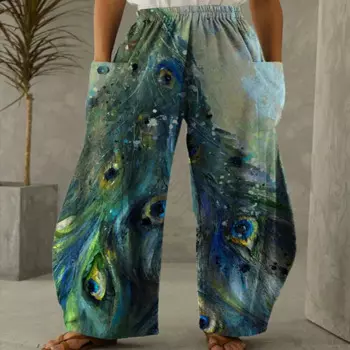 Летние женские шаровары, цветные модные Асимметричные шаровары, повседневные брюки с маленьким цветочным 3D принтом