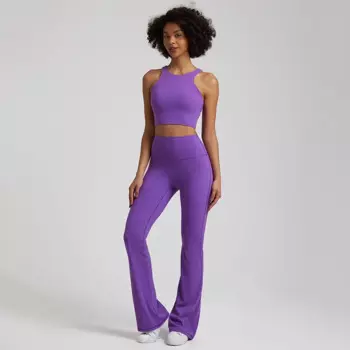 Летний бесшовный комплект для йоги из 2 предметов, топ, женская одежда для спортзала, спортивный костюм, леггинсы-клеш с высокой талией, комплект с бюстгальтером для фитнеса, одежда для бега и тренировок