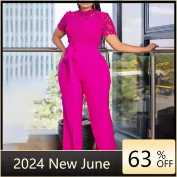 Летний модный кружевной комбинезон с широкими штанинами, женский элегантный комбинезон в африканском стиле с высокой талией и кружевом в стиле пэчворк, женский комбинезон с широкими штанинами