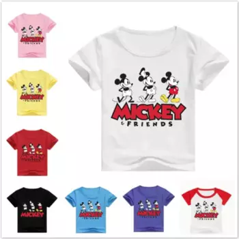 Летняя футболка для маленьких мальчиков с принтом Микки Друзей, детская футболка с короткими рукавами для мальчиков и девочек, топы, футболка, детская одежда