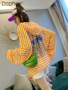 Летняя новая Солнцезащитная одежда, Классическая подходящая ко всему футболка с узором, Свободный Тонкий Топ в Корейском стиле, футболка оверсайз с длинным рукавом