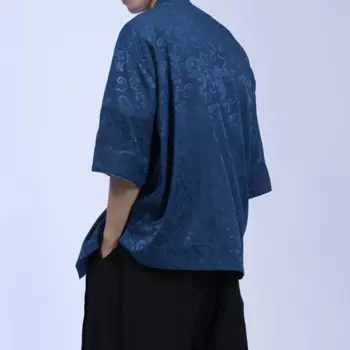 Летняя рубашка в китайском стиле с рисунком дракона, жаккардовая атласная рубашка с коротким рукавом, Ретро Воротник-стойка, брикет, костюм из тонкой ткани Тан, мужские топы