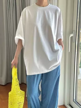 Летняя женская повседневная однотонная свободная футболка с круглым вырезом и коротким рукавом