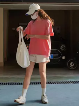 Летняя женская повседневная однотонная свободная футболка с круглым вырезом и коротким рукавом