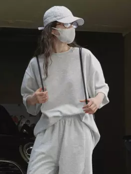 Летняя женская повседневная однотонная свободная футболка с круглым вырезом и коротким рукавом