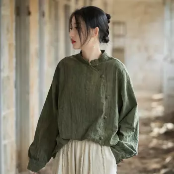 Лето 2023, тонкая хлопковая футболка ручной работы в китайском стиле с пуговицами в китайском стиле, женская футболка с длинными рукавами LX1670