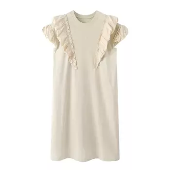 Лето 2024, новое модное платье, лоскутное платье с короткими рукавами и рюшами