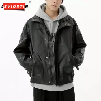 LEVIORTIN мужская осень 2024, новый продукт, американский ретро-воротник, красивая универсальная высококачественная повседневная свободная куртка из искусственной кожи
