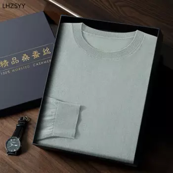 LHZSYY Высококачественный тонкий 85% шелк тутового шелкопряда 15% кашемировый свитер новый пуловер с длинным рукавом мужская деловая рубашка для отдыха