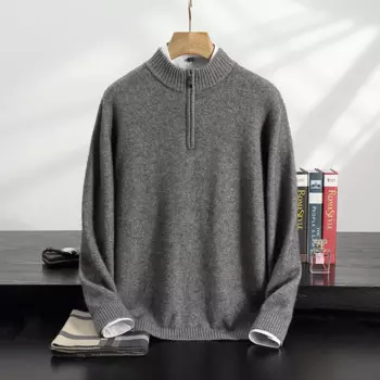 Лидер продаж 100%, кашемировый свитер, Мужской пуловер с наполнителем и высоким воротом на молнии, кашемировый вязаный свитер с длинными рукавами