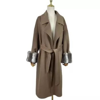 Лидер продаж для женщин, шерстяное зимнее пальто, натуральный кроличий мех, манжеты, кашемировая шерсть, верхняя одежда больших размеров, новые шерстяные куртки