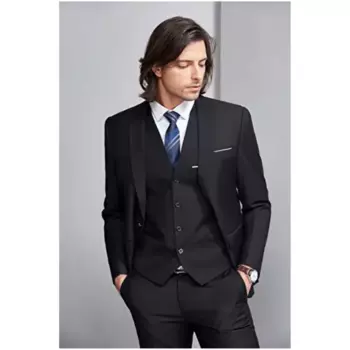 Лидер продаж, искусственная кожа, 3 предмета, Свадебный Мужской костюм для жениха, мужской костюм (пиджак + брюки + жилет + галстук)