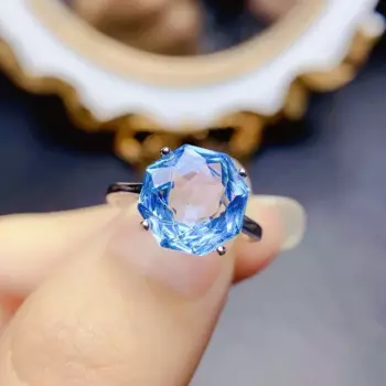 Лидер продаж, изящное Ювелирное кольцо с топазом ZECAA, Женское кольцо с натуральным голубым топазом, драгоценный камень 10*10 мм, серебряное кольцо с топазом, ювелирные изделия