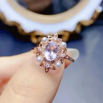 Лидер продаж, Изящные Ювелирные изделия ZECAA в виде морганита, Женское кольцо с натуральным драгоценным камнем морганита 5*7 мм, женское Ювелирное кольцо из морганита