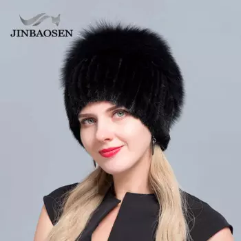 Лидер продаж, меховая шапка JINBAOSEN с выдрой и лисой, в комбинации с мехом, модная шапка, вязаная шерстяная подкладка, зимняя женская меховая Лыжная шапка