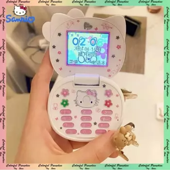 Лидер продаж, милый телефон-раскладушка с Hello Kitty Sanrio, милый мультяшный детский мини-телефон розового и белого цветов, модная модель для детей на день рождения, игрушки, подарки