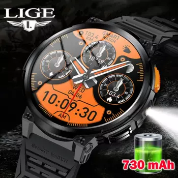 LIGE 1,85-дюймовый HD-экран со светодиодным фонариком, умные часы для мужчин, 730 мАч, большая батарея, BT Call Man, браслет, водонепроницаемые мужские умные часы для фитнеса