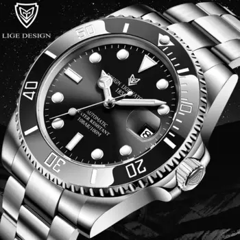 LIGE DESIGN мужские механические наручные часы роскошные керамические безели автоматические часы модные деловые дайверские 100 м водонепроницаемые часы для мужчин